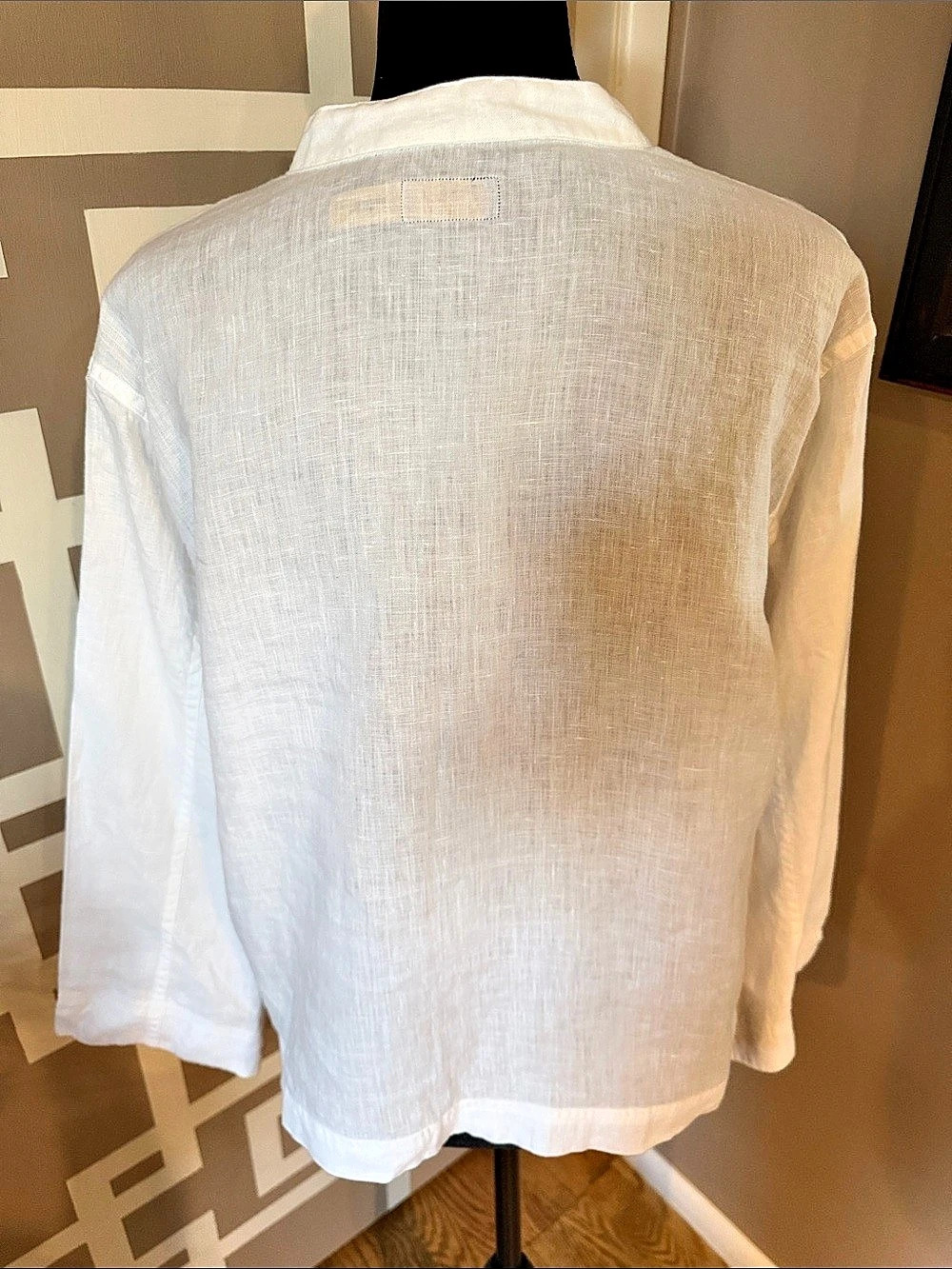 Polo Ralph Lauren White 100% Linen Split Neck Tunic Blouse Sz L LIKE NEW - Picture 2 of 5